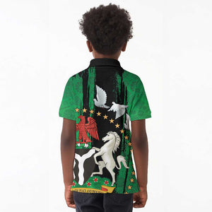 Nigeria Independence Day Kid Polo Shirt - National Seal with Peace Dove - African Pattern