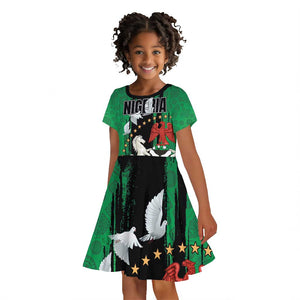 Nigeria Independence Day Kid Short Sleeve Dress - National Seal with Peace Dove - African Pattern