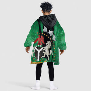 Nigeria Independence Day KId Wearable Blanket Hoodie - National Seal with Peace Dove - African Pattern