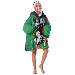 Nigeria Independence Day KId Wearable Blanket Hoodie - National Seal with Peace Dove - African Pattern