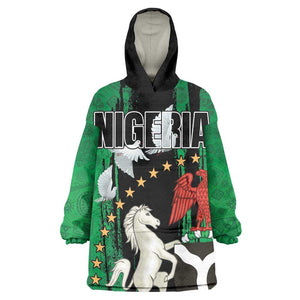 Nigeria Independence Day KId Wearable Blanket Hoodie - National Seal with Peace Dove - African Pattern