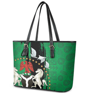 Nigeria Independence Day Leather Tote Bag - National Seal with Peace Dove - African Pattern