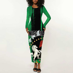 Nigeria Independence Day Long Sleeve Bodycon Dress - National Seal with Peace Dove - African Pattern