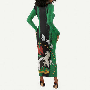 Nigeria Independence Day Long Sleeve Bodycon Dress - National Seal with Peace Dove - African Pattern