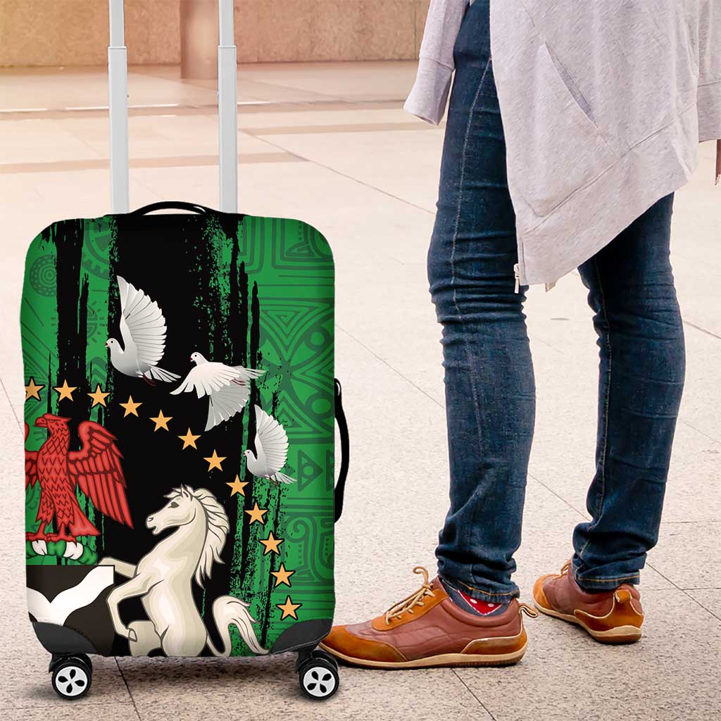 Nigeria Independence Day Luggage Cover - National Seal with Peace Dove - African Pattern