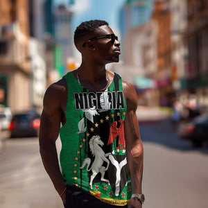 Nigeria Independence Day Men Tank Top - National Seal with Peace Dove - African Pattern