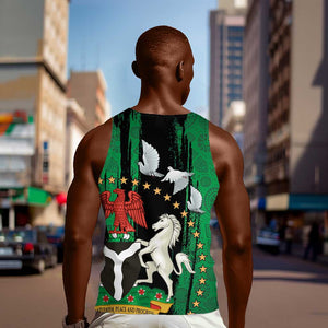 Nigeria Independence Day Men Tank Top - National Seal with Peace Dove - African Pattern