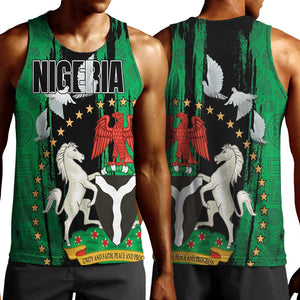 Nigeria Independence Day Men Tank Top - National Seal with Peace Dove - African Pattern