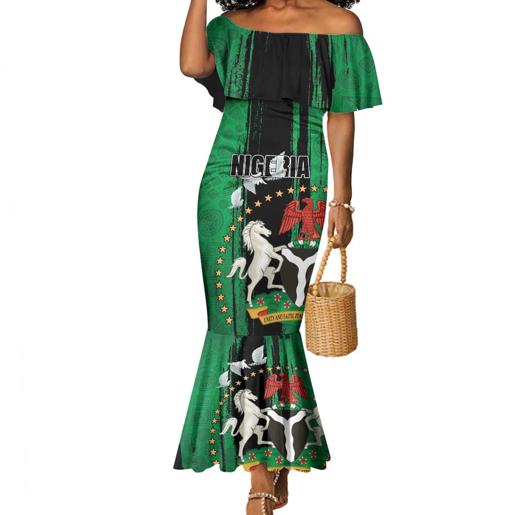 Nigeria Independence Day Mermaid Dress - National Seal with Peace Dove - African Pattern