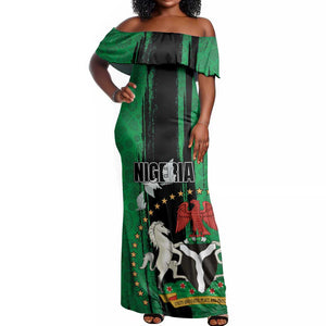 Nigeria Independence Day Off Shoulder Maxi Dress - National Seal with Peace Dove - African Pattern