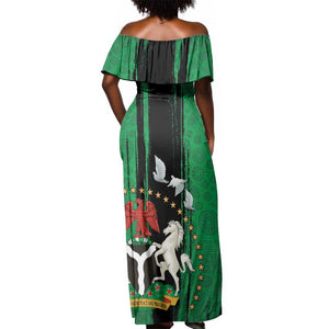 Nigeria Independence Day Off Shoulder Maxi Dress - National Seal with Peace Dove - African Pattern