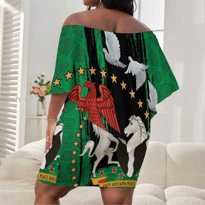 Nigeria Independence Day Off Shoulder Short Dress - National Seal with Peace Dove - African Pattern