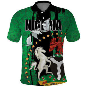 Nigeria Independence Day Polo Shirt - National Seal with Peace Dove - African Pattern