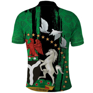 Nigeria Independence Day Polo Shirt - National Seal with Peace Dove - African Pattern