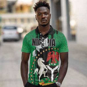 Nigeria Independence Day Polo Shirt - National Seal with Peace Dove - African Pattern