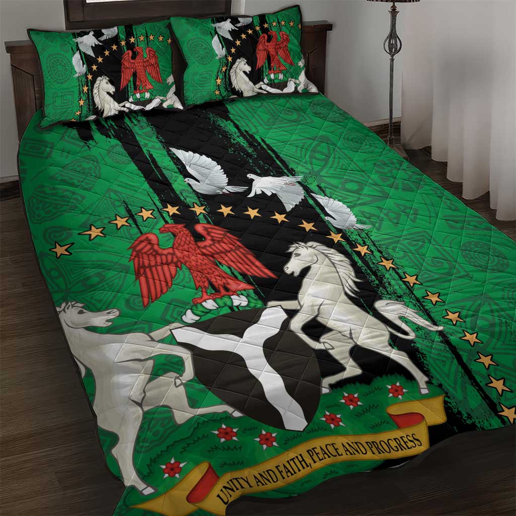 Nigeria Independence Day Quilt Bed Set - National Seal with Peace Dove - African Pattern