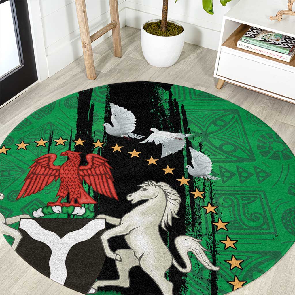 Nigeria Independence Day Round Carpet - National Seal with Peace Dove - African Pattern