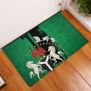 Nigeria Independence Day Rubber Doormat - National Seal with Peace Dove - African Pattern