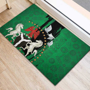 Nigeria Independence Day Rubber Doormat - National Seal with Peace Dove - African Pattern