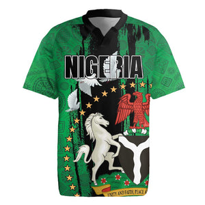 Nigeria Independence Day Rugby Jersey - National Seal with Peace Dove - African Pattern