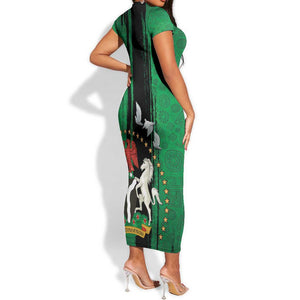 Nigeria Independence Day Short Sleeve Bodycon Dress - National Seal with Peace Dove - African Pattern