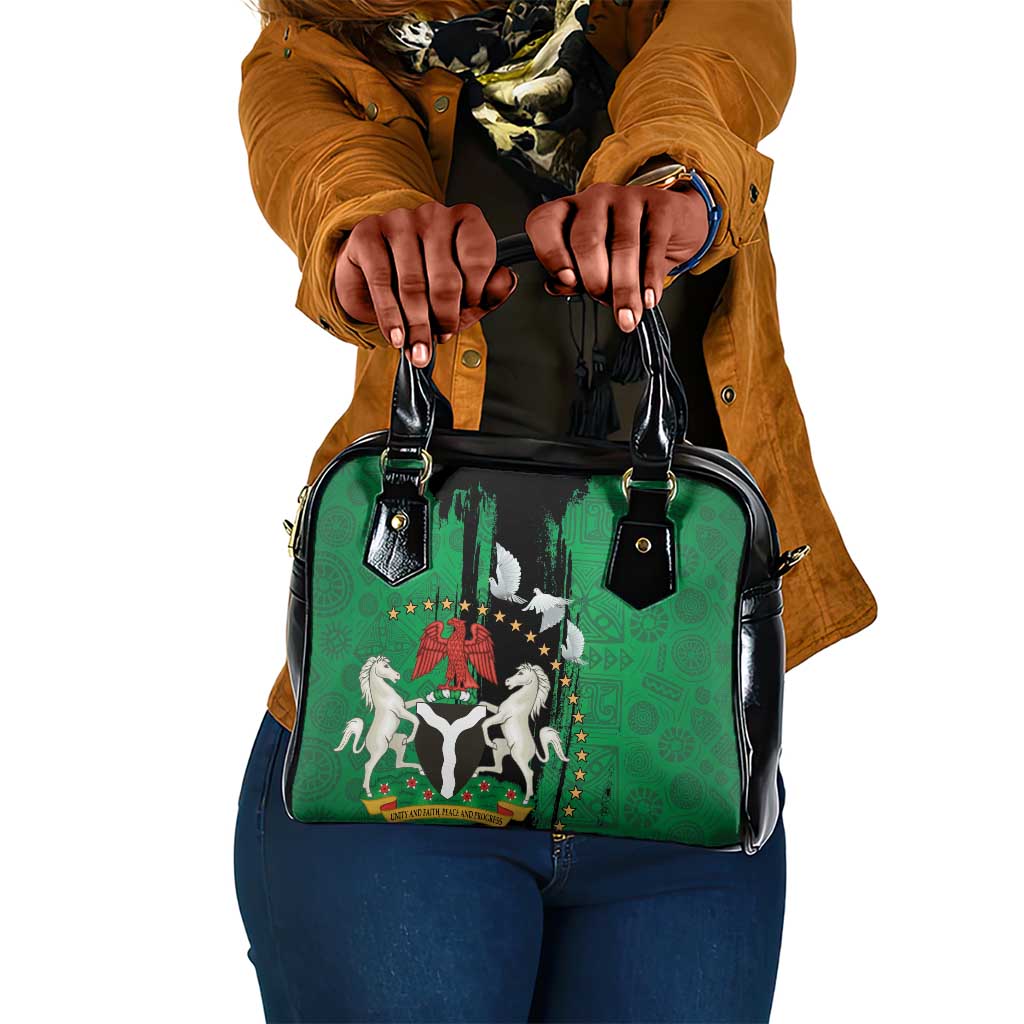 Nigeria Independence Day Shoulder Handbag - National Seal with Peace Dove - African Pattern