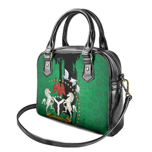 Nigeria Independence Day Shoulder Handbag - National Seal with Peace Dove - African Pattern