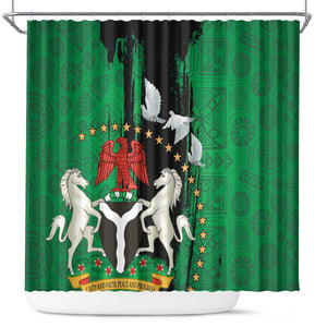 Nigeria Independence Day Shower Curtain - National Seal with Peace Dove - African Pattern