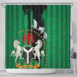 Nigeria Independence Day Shower Curtain - National Seal with Peace Dove - African Pattern