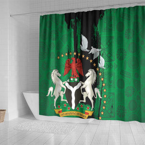 Nigeria Independence Day Shower Curtain - National Seal with Peace Dove - African Pattern