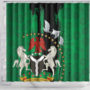 Nigeria Independence Day Shower Curtain - National Seal with Peace Dove - African Pattern