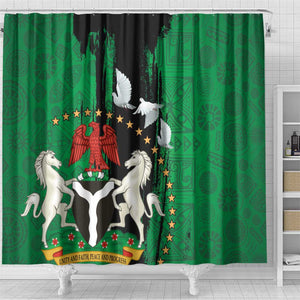 Nigeria Independence Day Shower Curtain - National Seal with Peace Dove - African Pattern