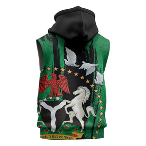 Nigeria Independence Day Sleeveless Hoodie - National Seal with Peace Dove - African Pattern - African Pride
