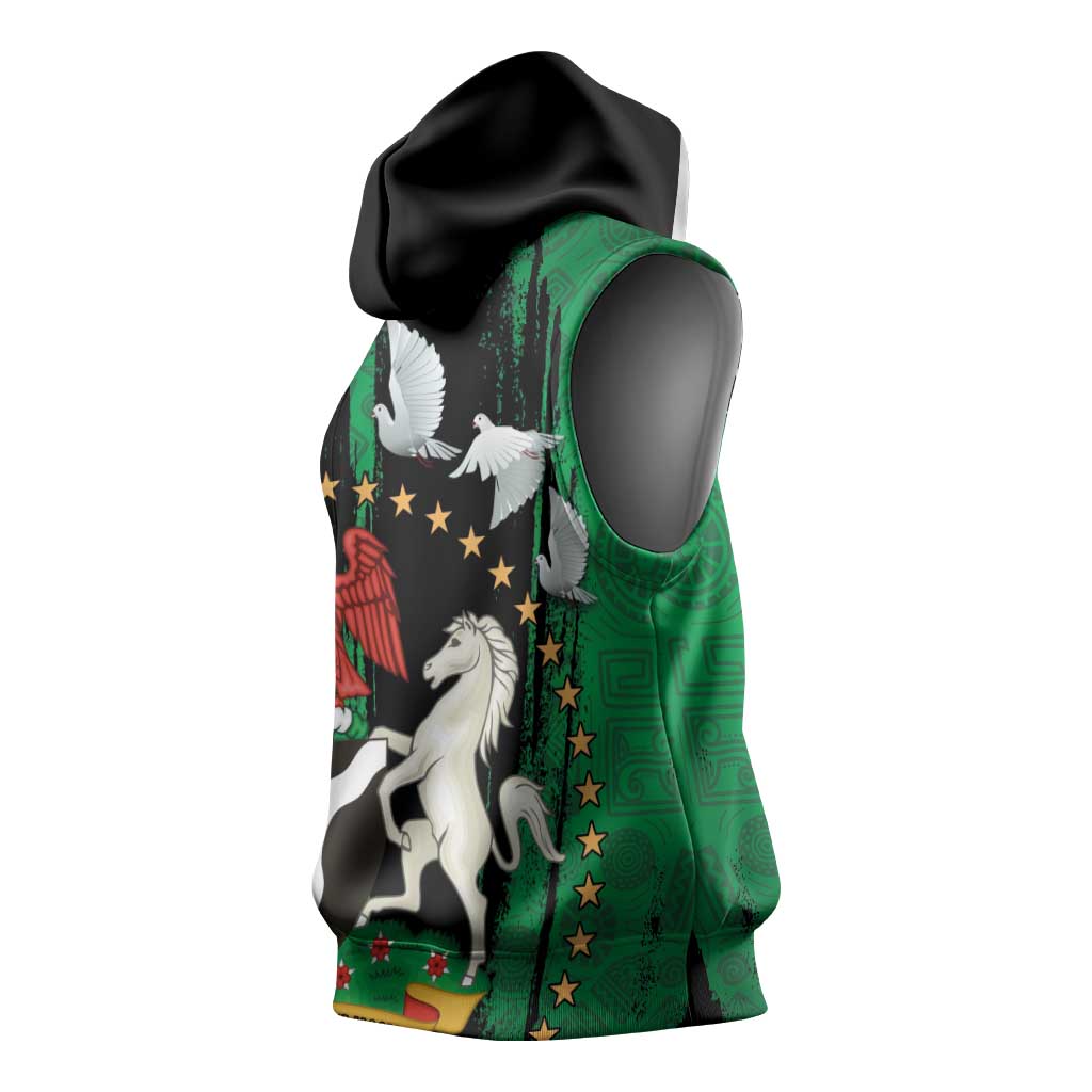 Nigeria Independence Day Sleeveless Hoodie - National Seal with Peace Dove - African Pattern - African Pride