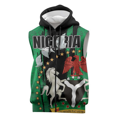 Nigeria Independence Day Sleeveless Zip Hoodie - National Seal with Peace Dove - African Pattern - African Pride