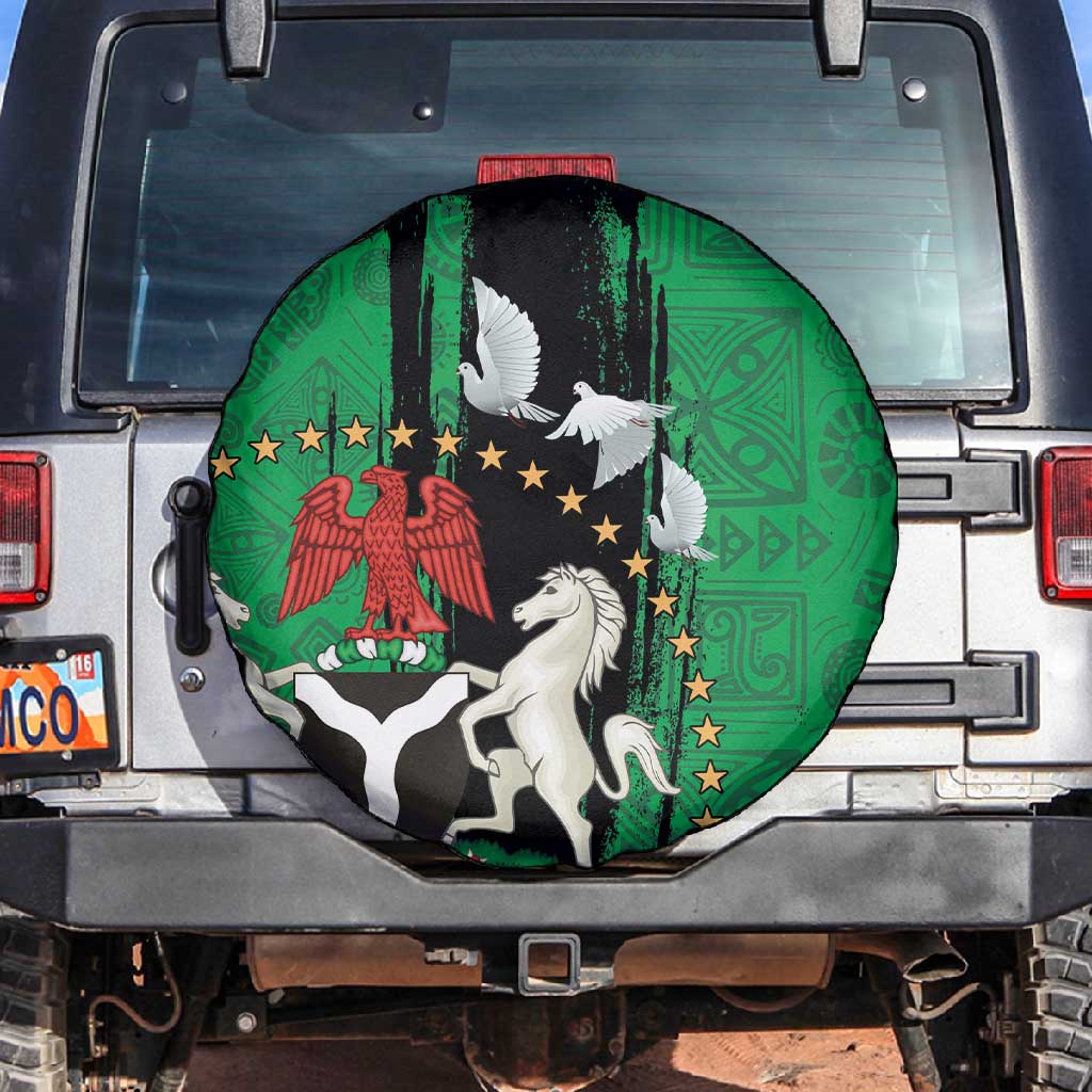 Nigeria Independence Day Spare Tire Cover - National Seal with Peace Dove - African Pattern