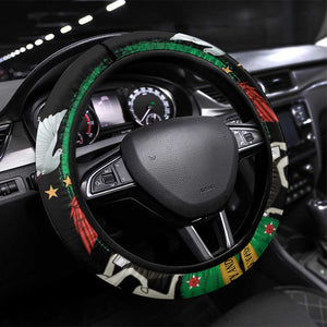 Nigeria Independence Day Steering Wheel Cover - National Seal with Peace Dove - African Pattern