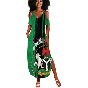 Nigeria Independence Day Summer Maxi Dress - National Seal with Peace Dove - African Pattern