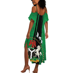 Nigeria Independence Day Summer Maxi Dress - National Seal with Peace Dove - African Pattern