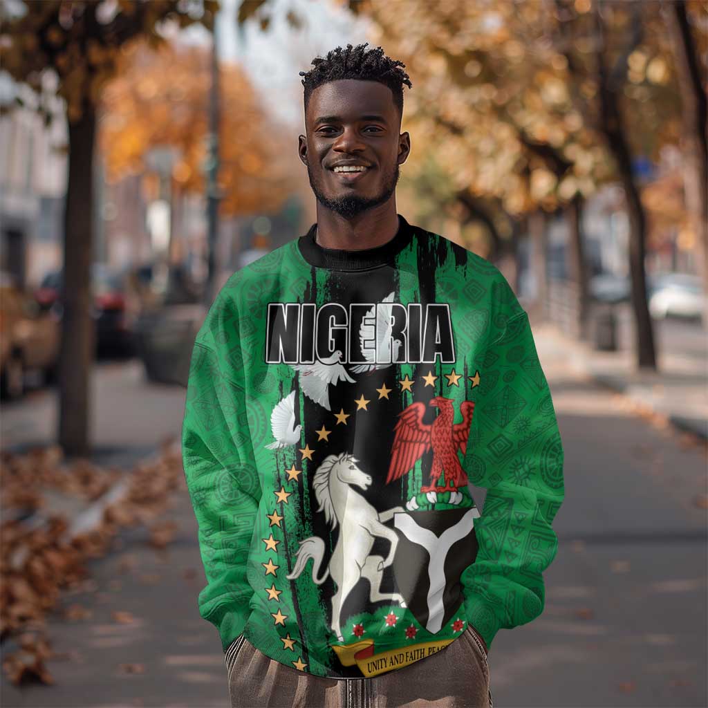 Nigeria Independence Day Sweatshirt - National Seal with Peace Dove - African Pattern