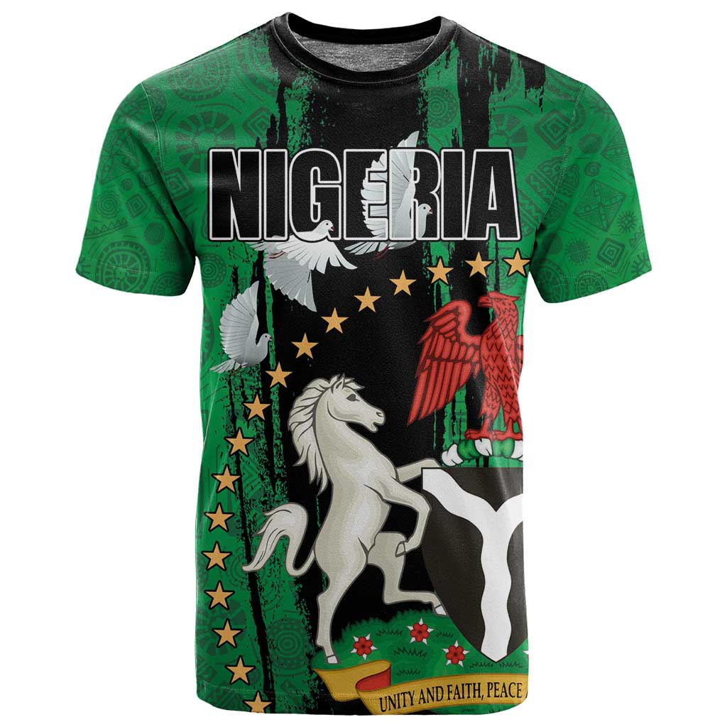 Nigeria Independence Day T shirt - National Seal with Peace Dove - African Pattern