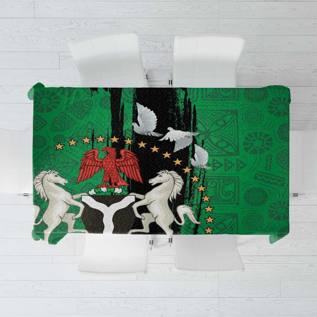 Nigeria Independence Day Tablecloth - National Seal with Peace Dove - African Pattern