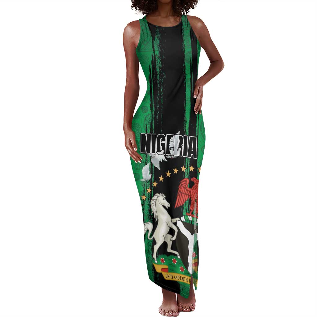 Nigeria Independence Day Tank Maxi Dress - National Seal with Peace Dove - African Pattern