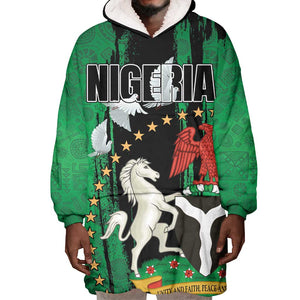 Nigeria Independence Day Wearable Blanket Hoodie - National Seal with Peace Dove - African Pattern