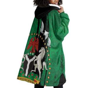 Nigeria Independence Day Wearable Blanket Hoodie - National Seal with Peace Dove - African Pattern