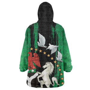 Nigeria Independence Day Wearable Blanket Hoodie - National Seal with Peace Dove - African Pattern