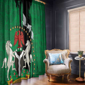 Nigeria Independence Day Window Curtain - National Seal with Peace Dove - African Pattern