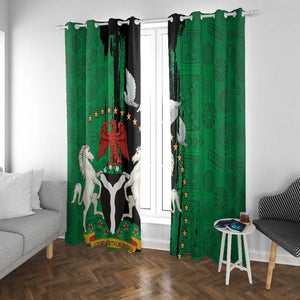 Nigeria Independence Day Window Curtain - National Seal with Peace Dove - African Pattern