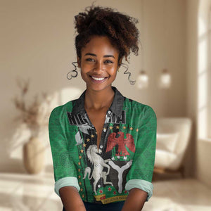 Nigeria Independence Day Women Casual Shirt - National Seal with Peace Dove - African Pattern