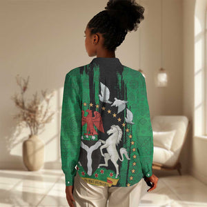 Nigeria Independence Day Women Casual Shirt - National Seal with Peace Dove - African Pattern